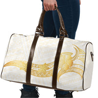 Polynesia White Sunday Travel Bag Polynesian Tattoo Plumeria Hibiscus Gold