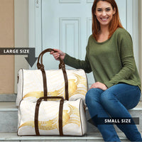 Polynesia White Sunday Travel Bag Polynesian Tattoo Plumeria Hibiscus Gold