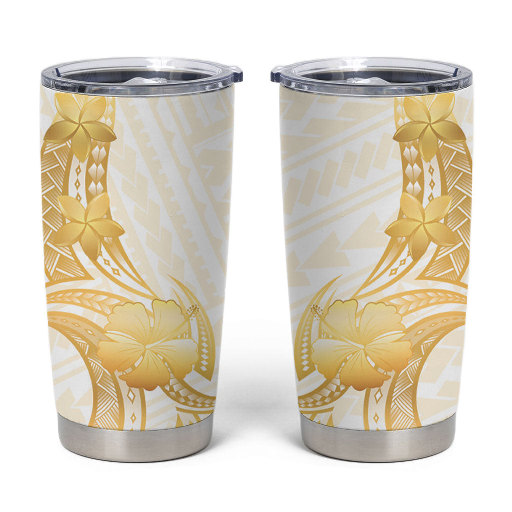 Polynesia White Sunday Tumbler Cup Polynesian Tattoo Plumeria Hibiscus Gold