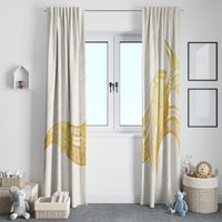Polynesia White Sunday Window Curtain Polynesian Tattoo Plumeria Hibiscus Gold