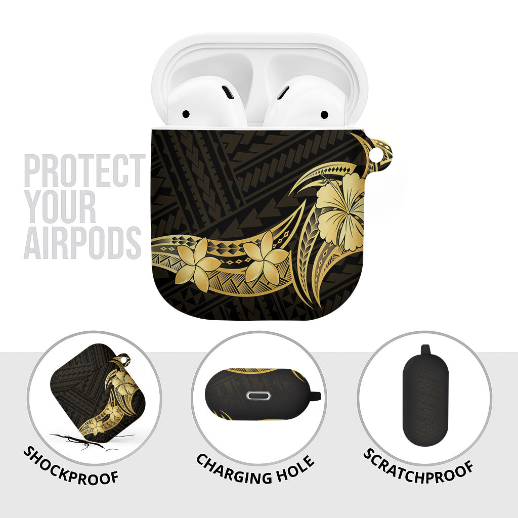 Gold Black Polynesia Hibiscus Plumeria Tattoo AirPods Case