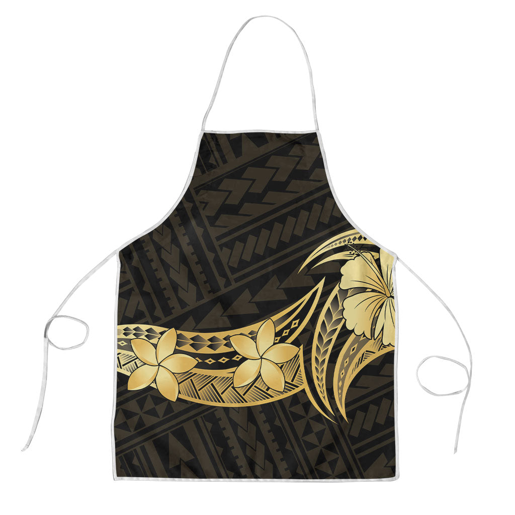 Gold Black Polynesia Hibiscus Plumeria Tattoo Apron LT14 Black - Polynesian Pride