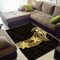 Gold Black Polynesia Hibiscus Plumeria Tattoo Area Rug