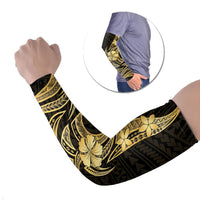 Gold Black Polynesia Hibiscus Plumeria Tattoo Arm Sleeves