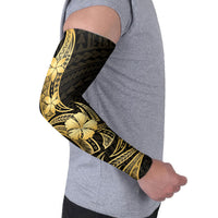 Gold Black Polynesia Hibiscus Plumeria Tattoo Arm Sleeves