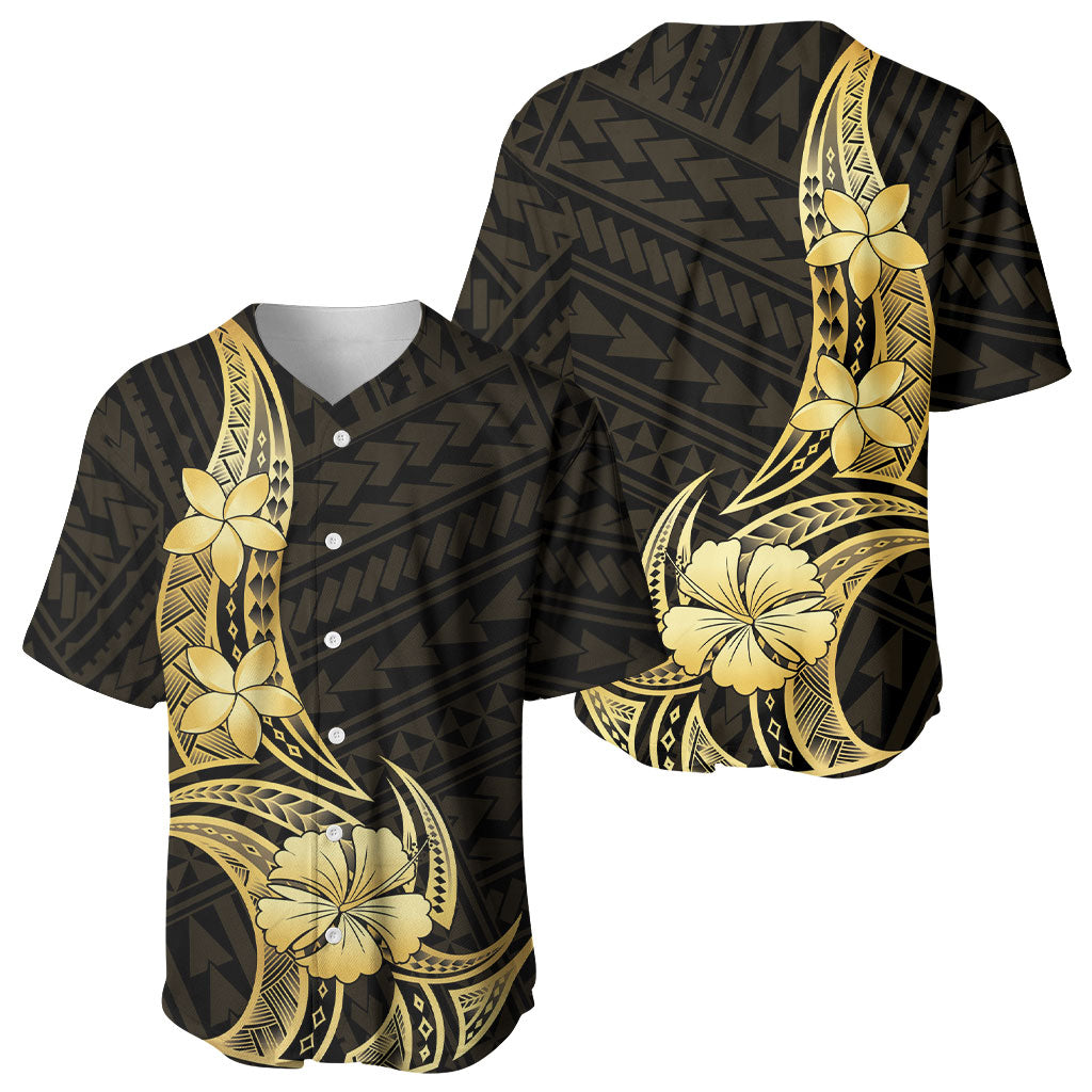 Gold Black Polynesia Hibiscus Plumeria Tattoo Baseball Jersey