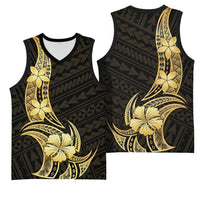 Gold Black Polynesia Hibiscus Plumeria Tattoo Basketball Jersey