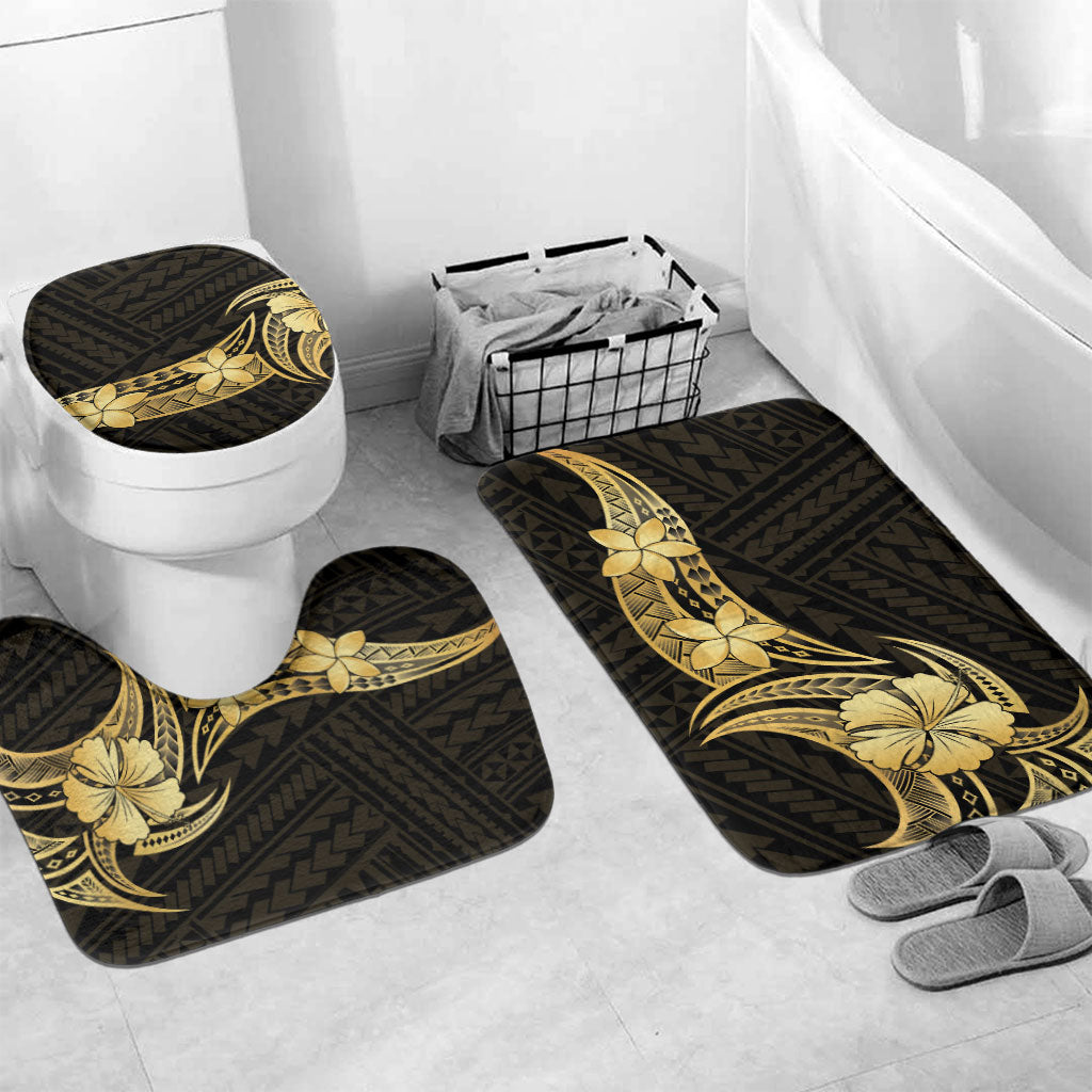 Gold Black Polynesia Hibiscus Plumeria Tattoo Bathroom Set