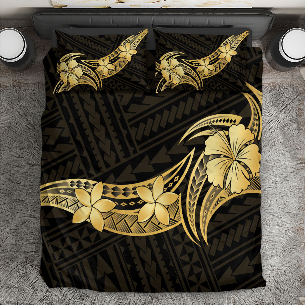 Gold Black Polynesia Hibiscus Plumeria Tattoo Bedding Set LT14 Black - Polynesian Pride