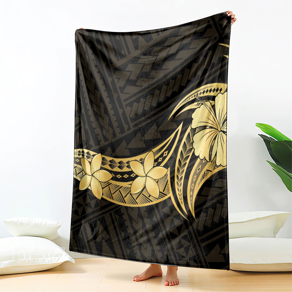 Gold Black Polynesia Hibiscus Plumeria Tattoo Blanket