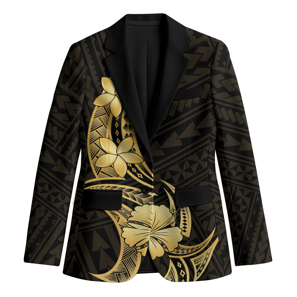 Gold Black Polynesia Hibiscus Plumeria Tattoo Blazer LT14 Unisex Black - Polynesian Pride