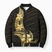 Gold Black Polynesia Hibiscus Plumeria Tattoo Bomber Puffer Jacket