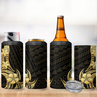 Gold Black Polynesia Hibiscus Plumeria Tattoo 4 in 1 Can Cooler Tumbler