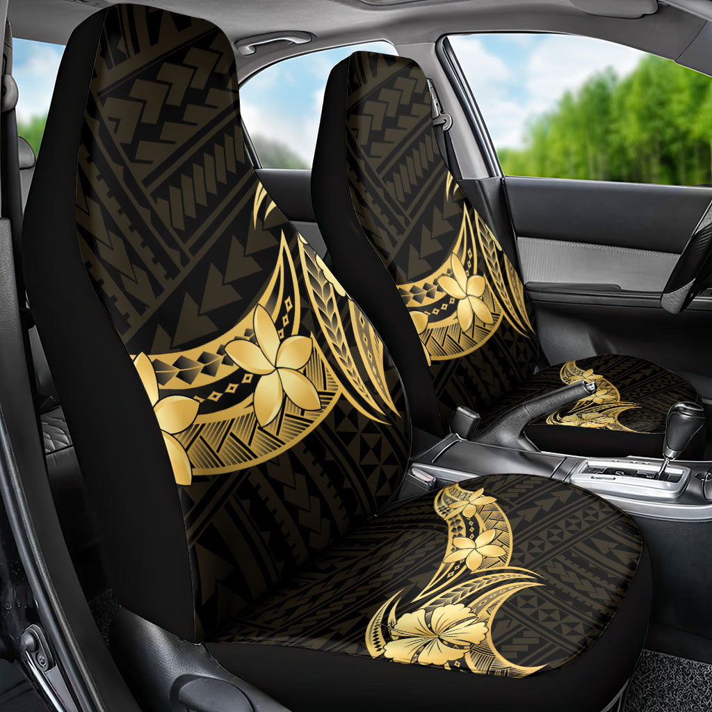 Gold Black Polynesia Hibiscus Plumeria Tattoo Car Seat Cover