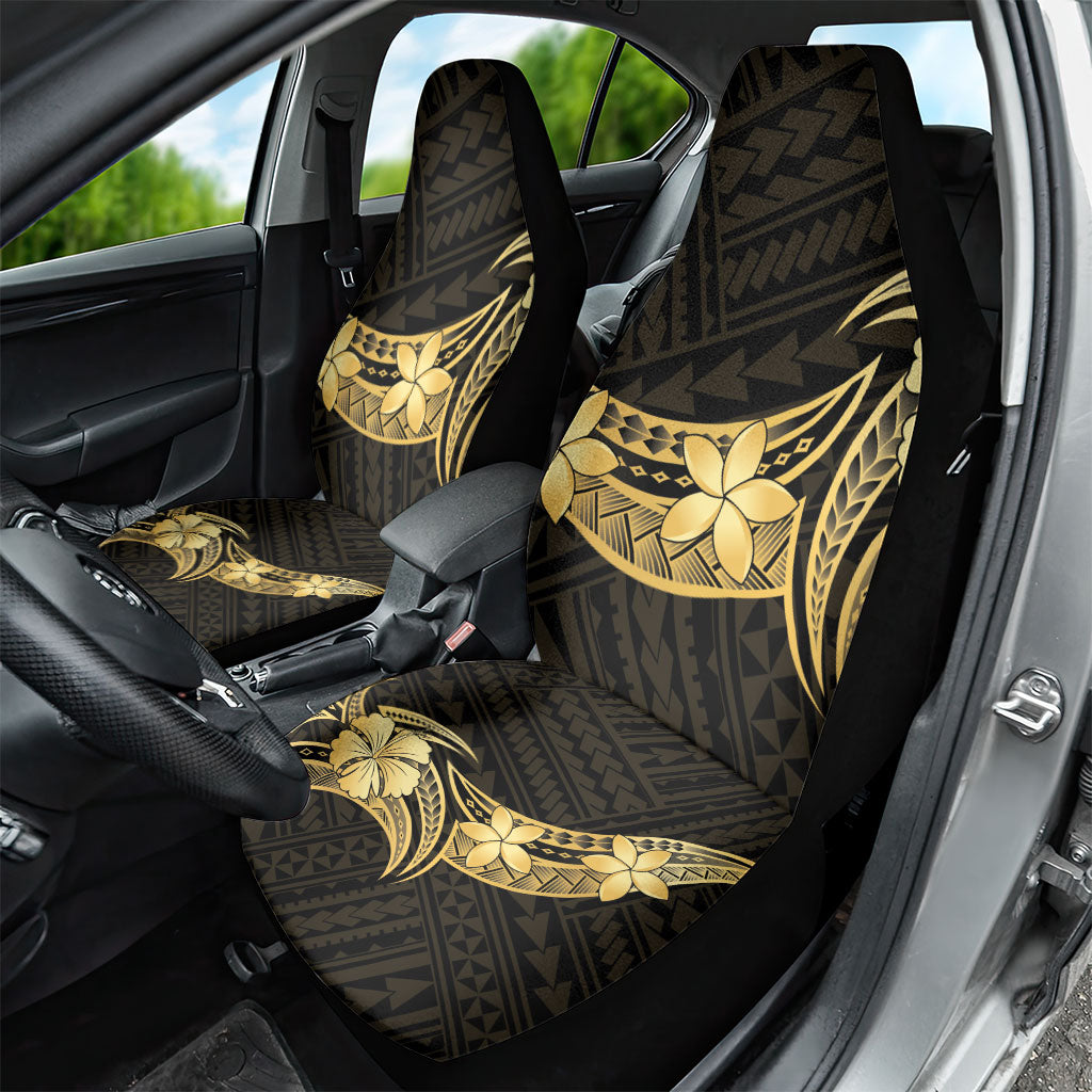 Gold Black Polynesia Hibiscus Plumeria Tattoo Car Seat Cover
