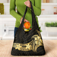 Gold Black Polynesia Hibiscus Plumeria Tattoo Grocery Bag