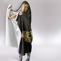 Gold Black Polynesia Hibiscus Plumeria Tattoo Hooded Blanket
