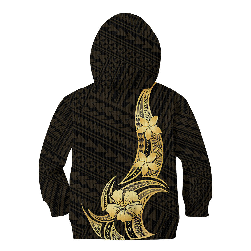 Gold Black Polynesia Hibiscus Plumeria Tattoo Kid Hoodie