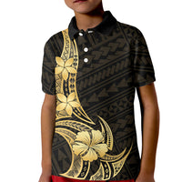Gold Black Polynesia Hibiscus Plumeria Tattoo Kid Polo Shirt
