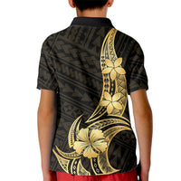 Gold Black Polynesia Hibiscus Plumeria Tattoo Kid Polo Shirt