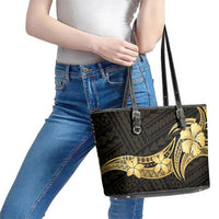 Gold Black Polynesia Hibiscus Plumeria Tattoo Leather Tote Bag