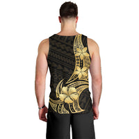 Gold Black Polynesia Hibiscus Plumeria Tattoo Men Tank Top