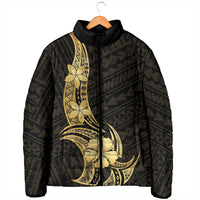 Gold Black Polynesia Hibiscus Plumeria Tattoo Padded Jacket