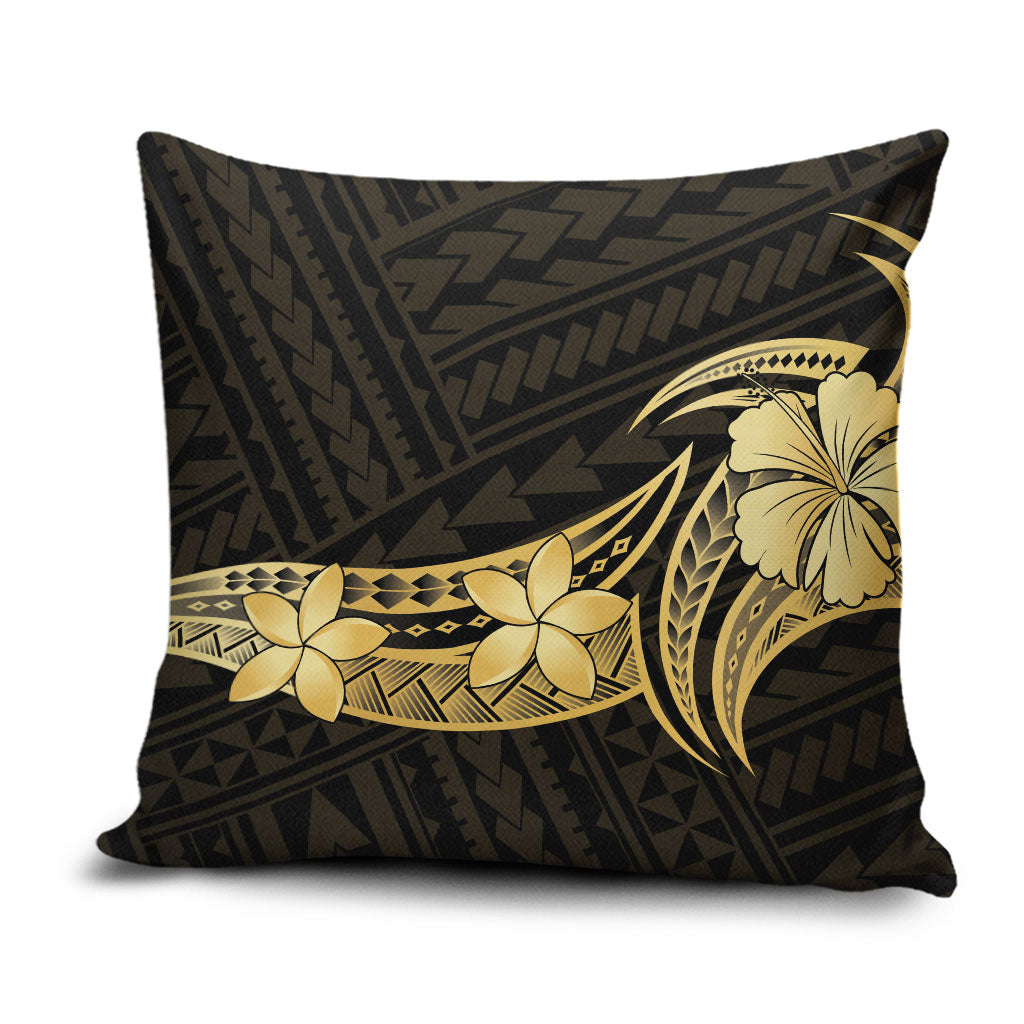 Gold Black Polynesia Hibiscus Plumeria Tattoo Pillow Cover LT14 Black - Polynesian Pride