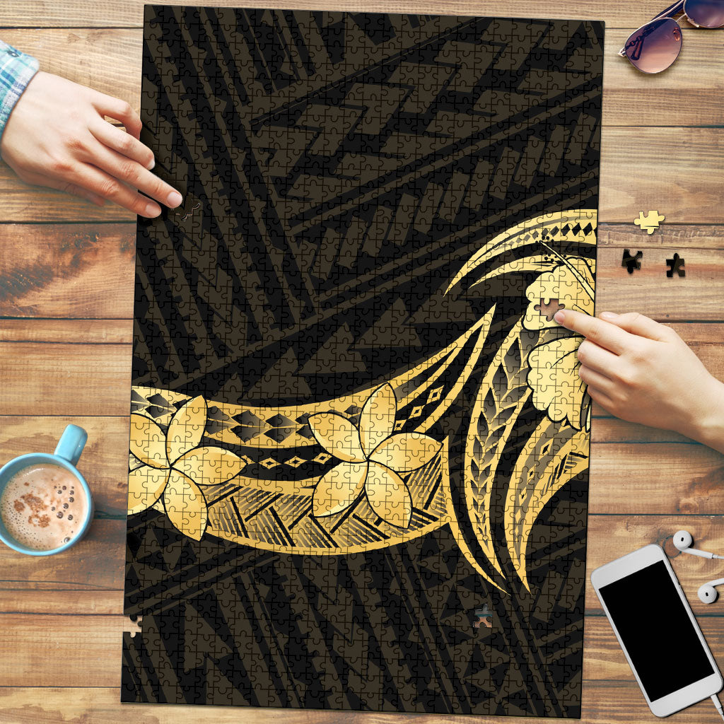 Gold Black Polynesia Hibiscus Plumeria Tattoo Puzzle