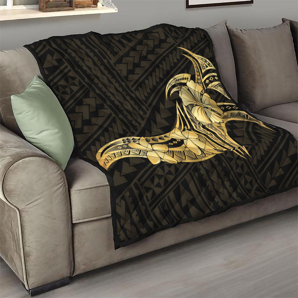 Gold Black Polynesia Hibiscus Plumeria Tattoo Quilt
