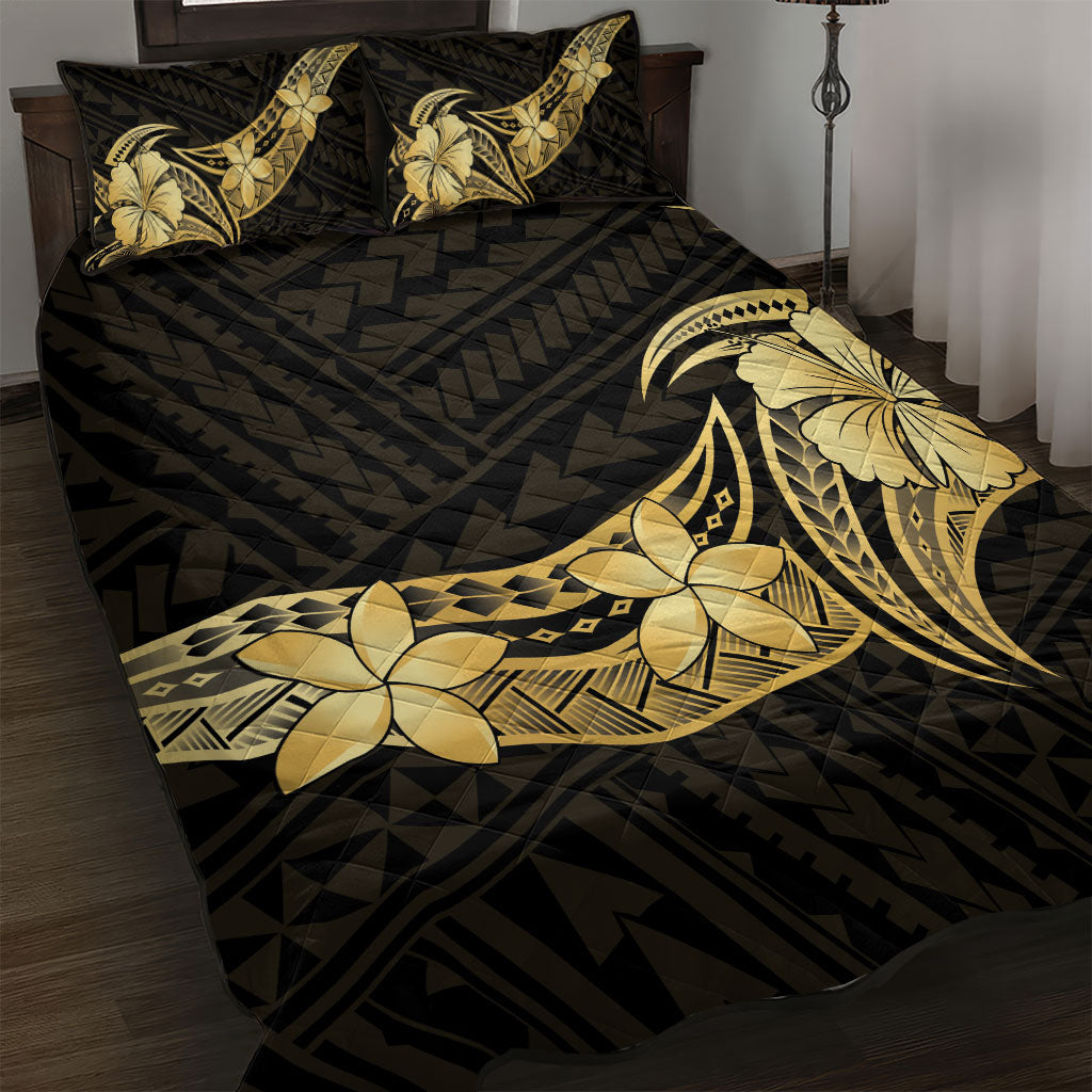 Gold Black Polynesia Hibiscus Plumeria Tattoo Quilt Bed Set LT14 Black - Polynesian Pride