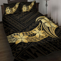 Gold Black Polynesia Hibiscus Plumeria Tattoo Quilt Bed Set
