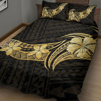 Gold Black Polynesia Hibiscus Plumeria Tattoo Quilt Bed Set