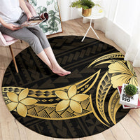 Gold Black Polynesia Hibiscus Plumeria Tattoo Round Carpet