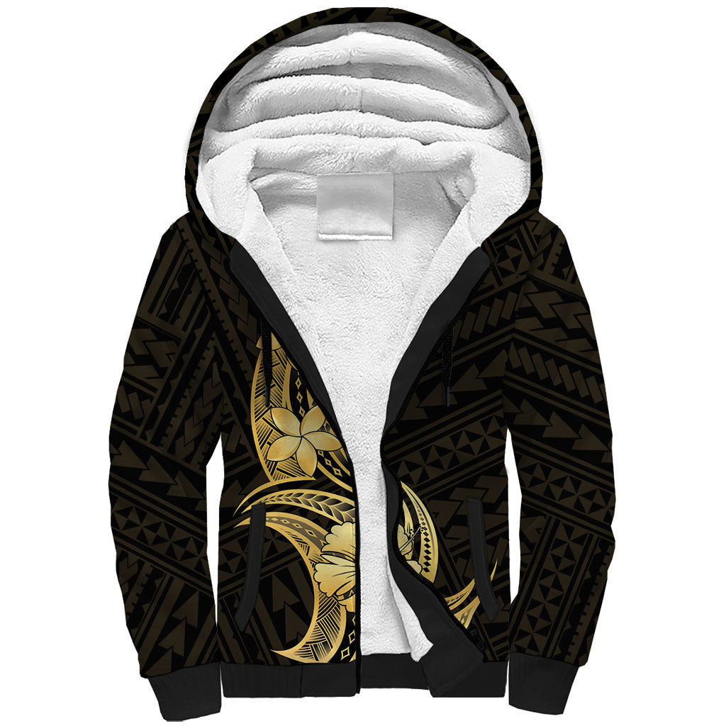 Gold Black Polynesia Hibiscus Plumeria Tattoo Sherpa Hoodie LT14 Unisex Black - Polynesian Pride