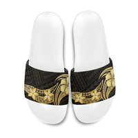 Gold Black Polynesia Hibiscus Plumeria Tattoo Slide Sandals