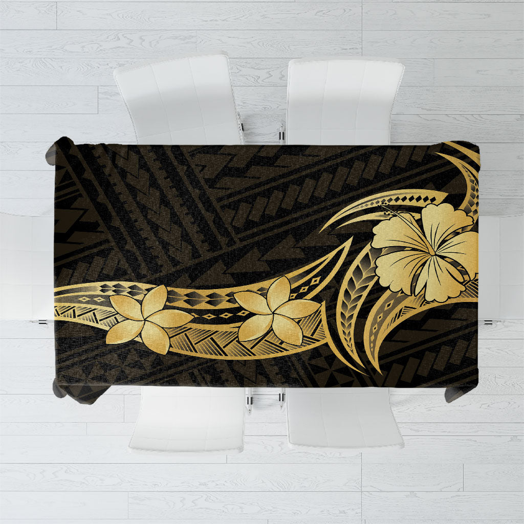 Gold Black Polynesia Hibiscus Plumeria Tattoo Tablecloth LT14 Black - Polynesian Pride