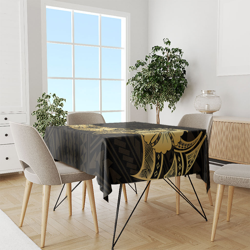 Gold Black Polynesia Hibiscus Plumeria Tattoo Tablecloth