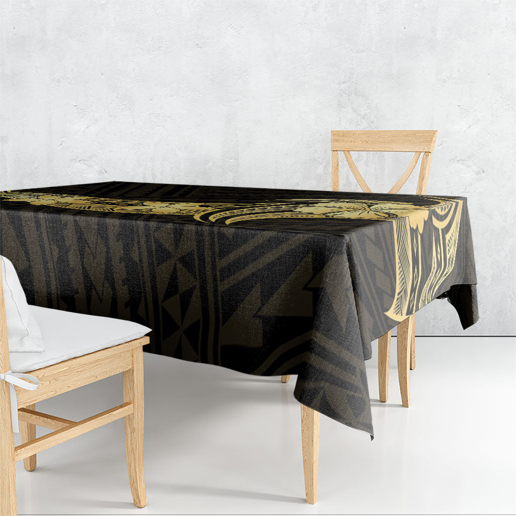 Gold Black Polynesia Hibiscus Plumeria Tattoo Tablecloth
