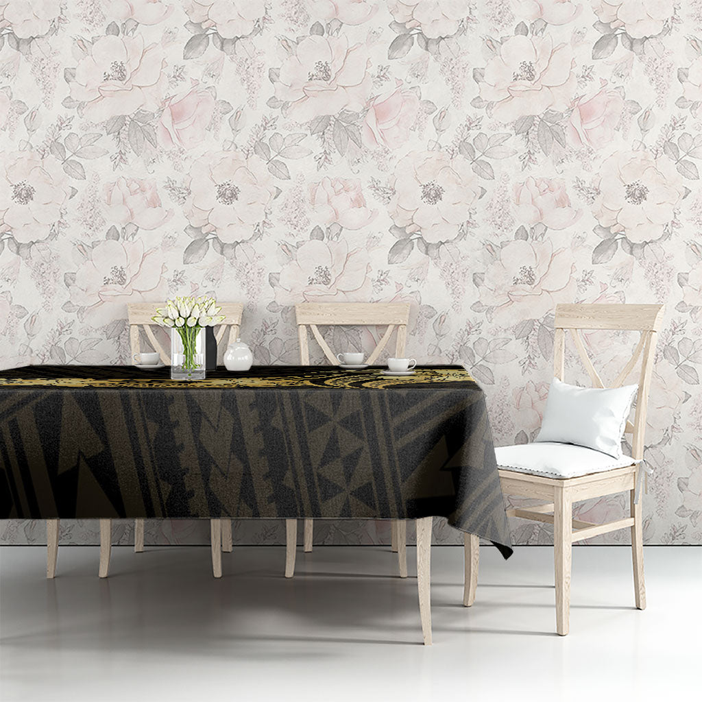 Gold Black Polynesia Hibiscus Plumeria Tattoo Tablecloth