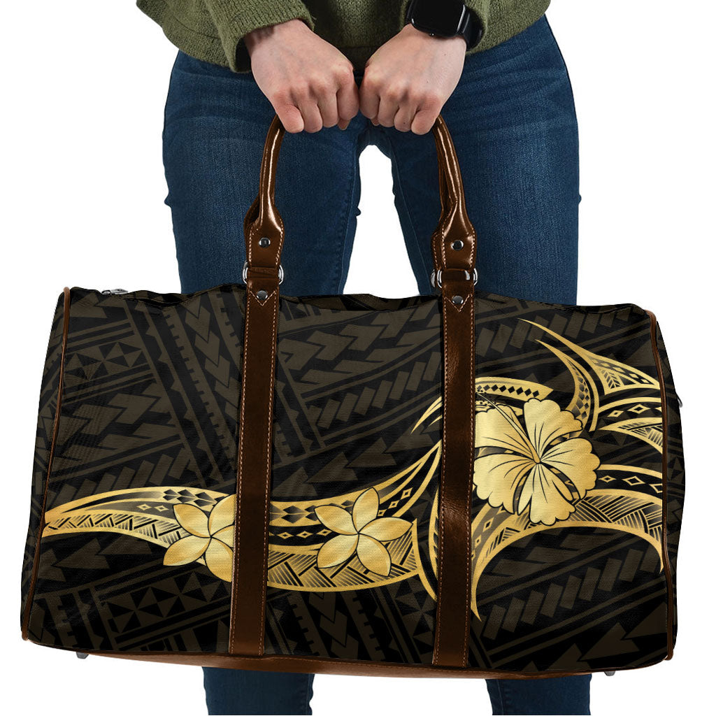 Gold Black Polynesia Hibiscus Plumeria Tattoo Travel Bag