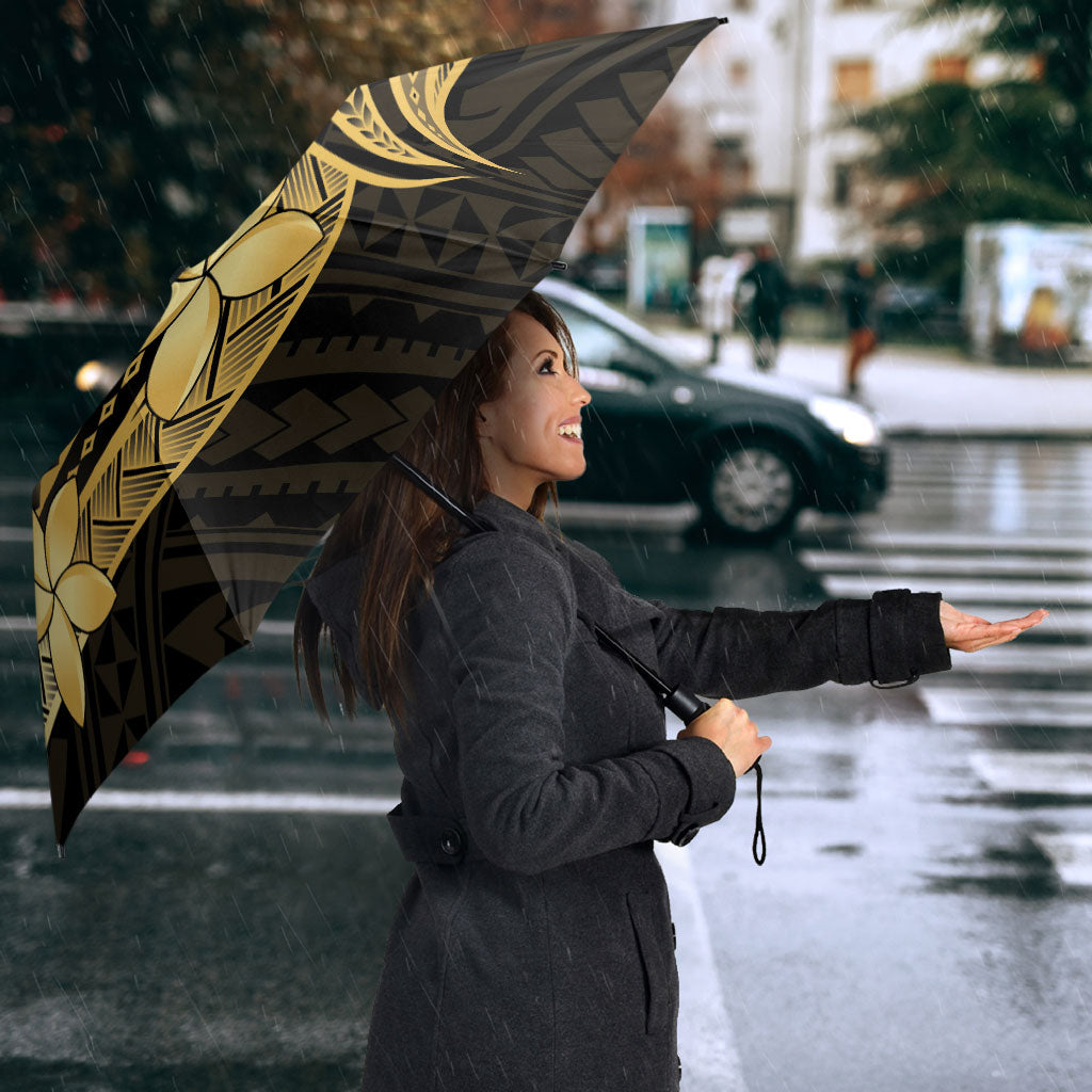 Gold Black Polynesia Hibiscus Plumeria Tattoo Umbrella