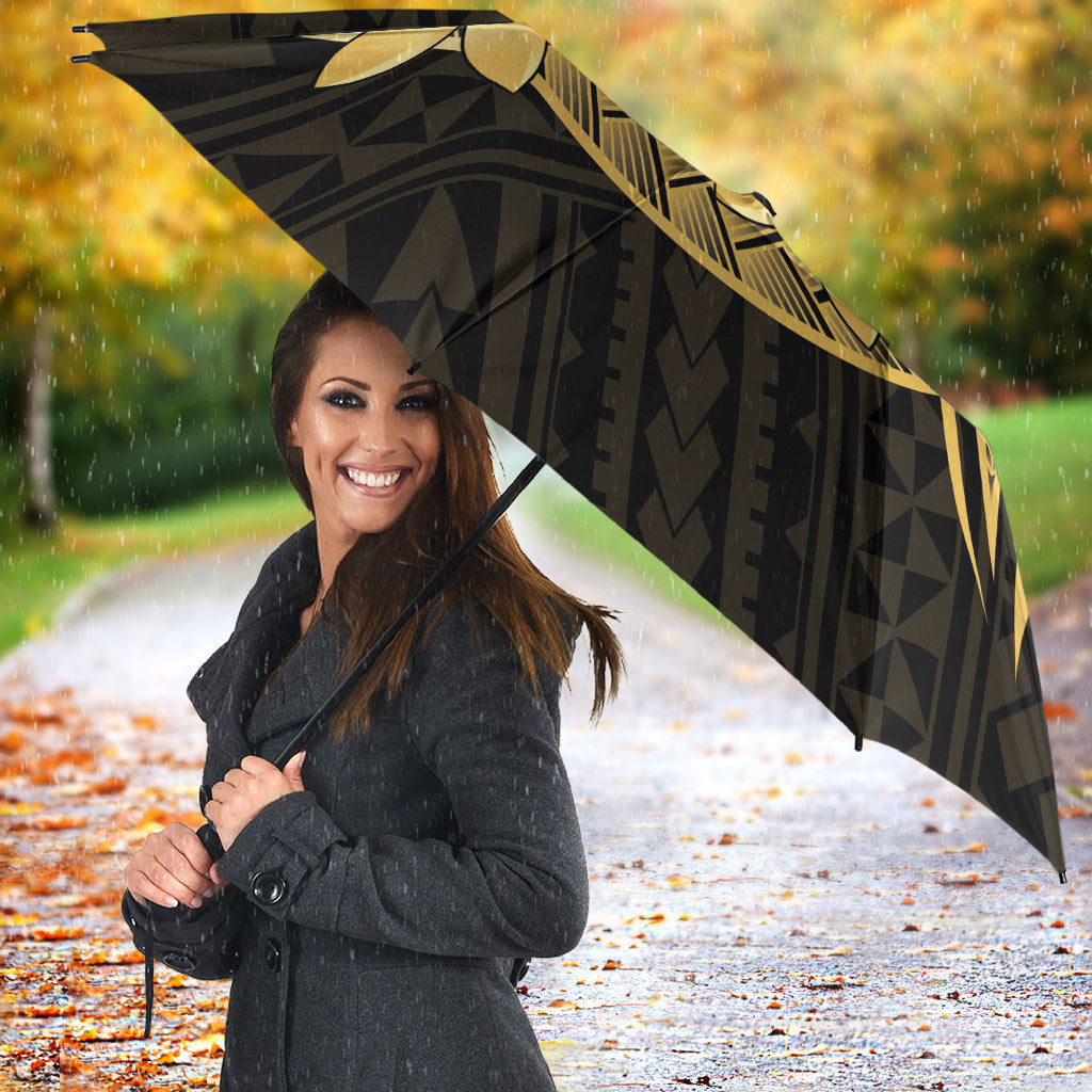 Gold Black Polynesia Hibiscus Plumeria Tattoo Umbrella