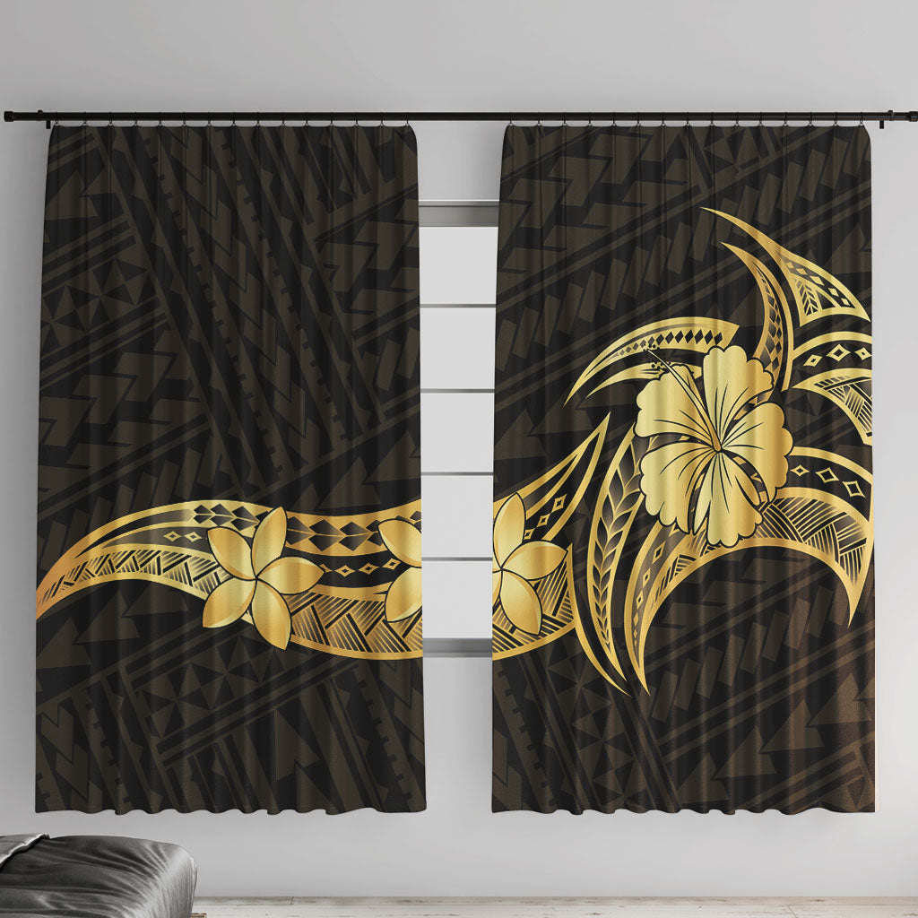 Gold Black Polynesia Hibiscus Plumeria Tattoo Window Curtain LT14 With Hooks Black - Polynesian Pride