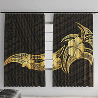 Gold Black Polynesia Hibiscus Plumeria Tattoo Window Curtain