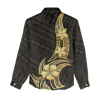 Gold Black Polynesia Hibiscus Plumeria Tattoo Women Casual Shirt
