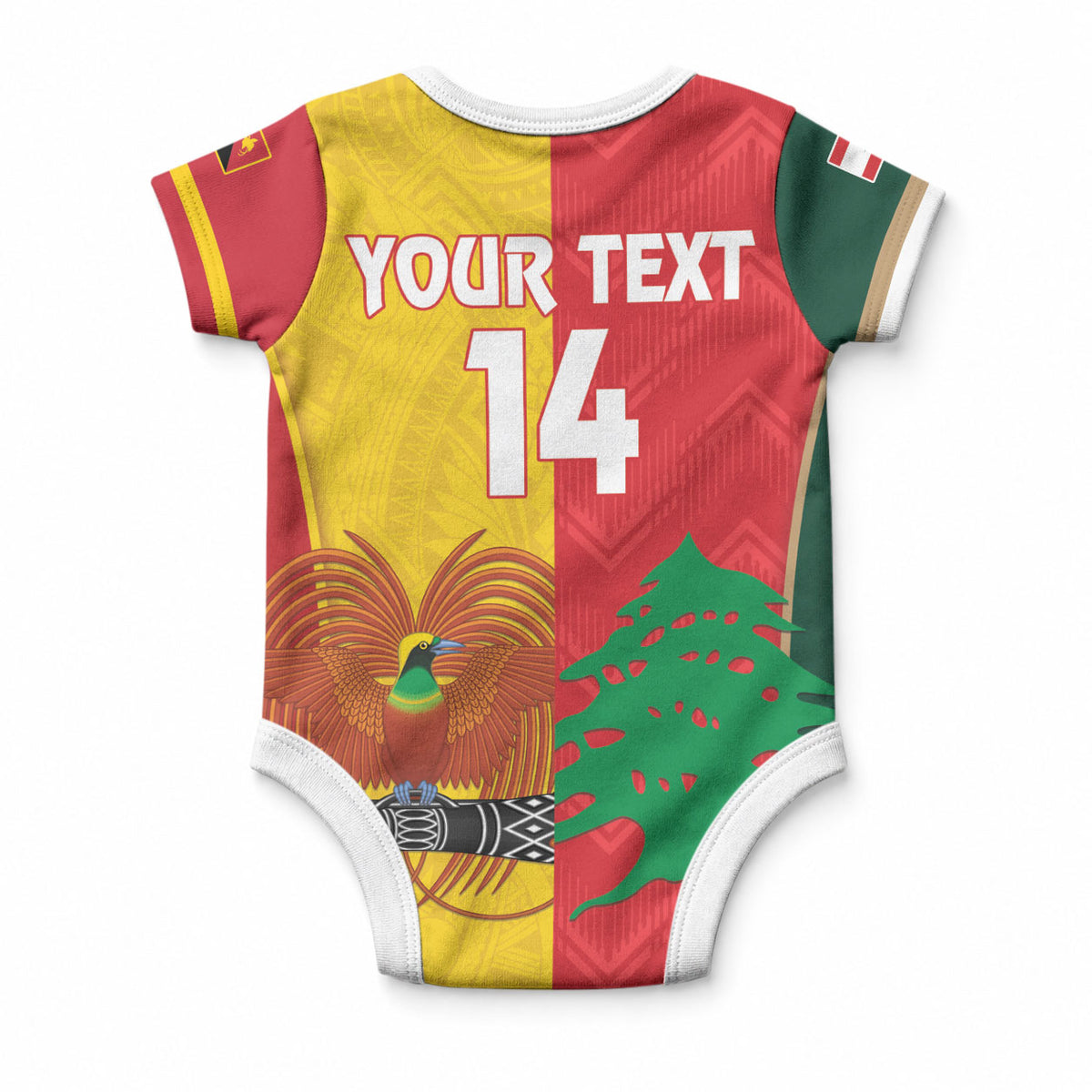 Custom Rugby Papua New Guinea and Lebanon Baby Onesie PNG Kumuls Cedars Together