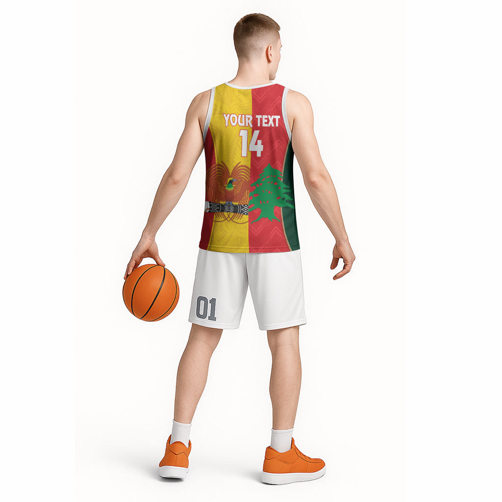 Custom Rugby Papua New Guinea and Lebanon Basketball Jersey PNG Kumuls Cedars Together