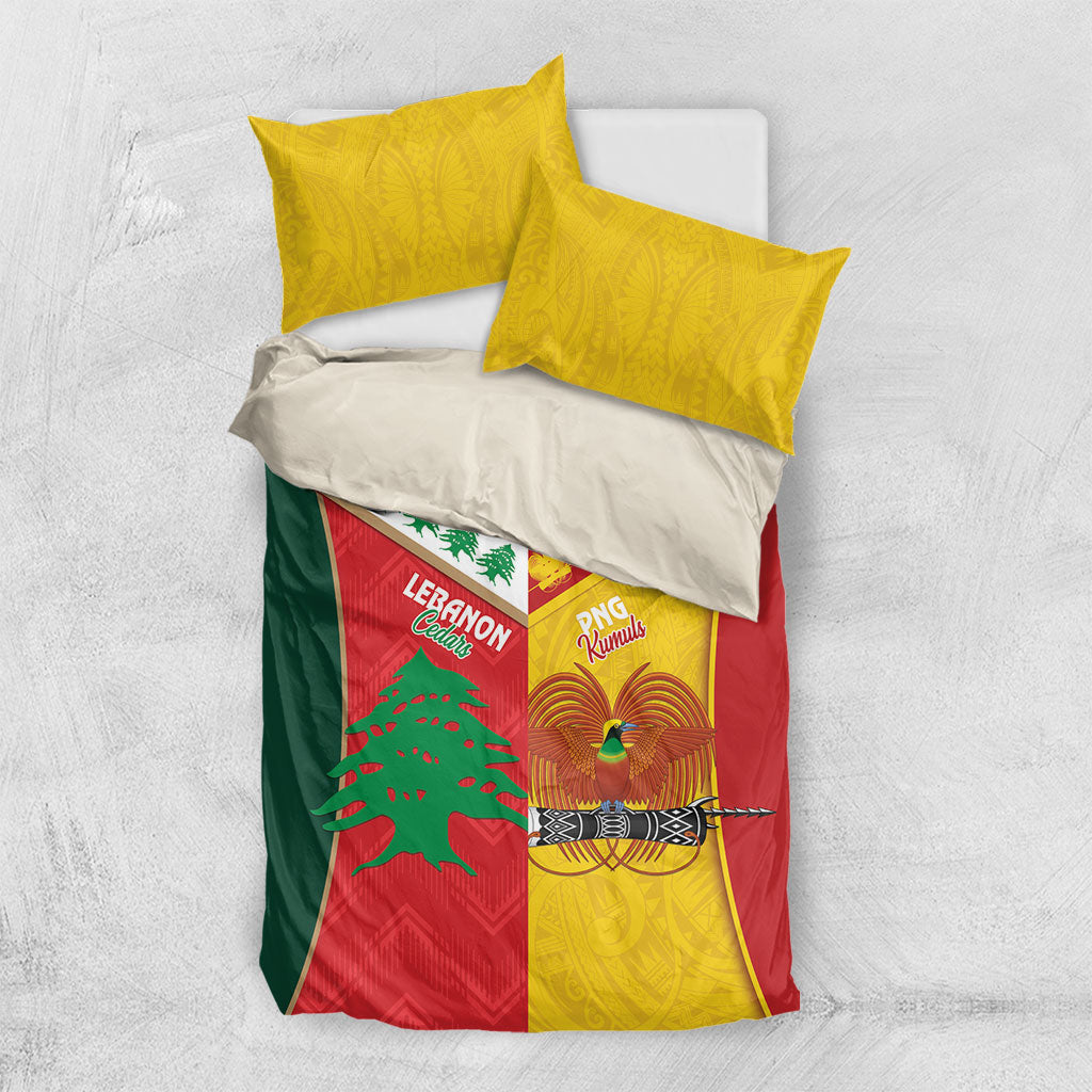Rugby Papua New Guinea and Lebanon Bedding Set PNG Kumuls Cedars Together