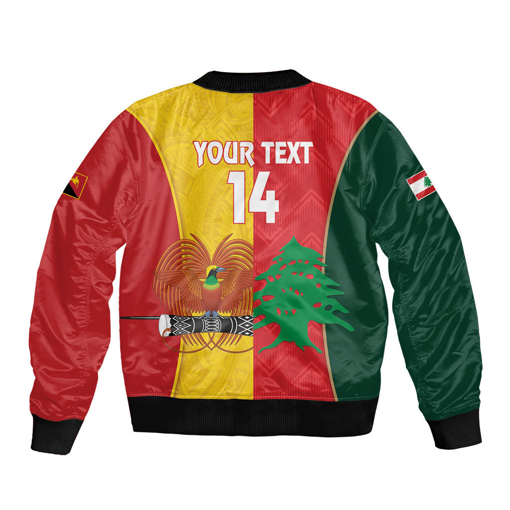 Custom Rugby Papua New Guinea and Lebanon Bomber Jacket PNG Kumuls Cedars Together